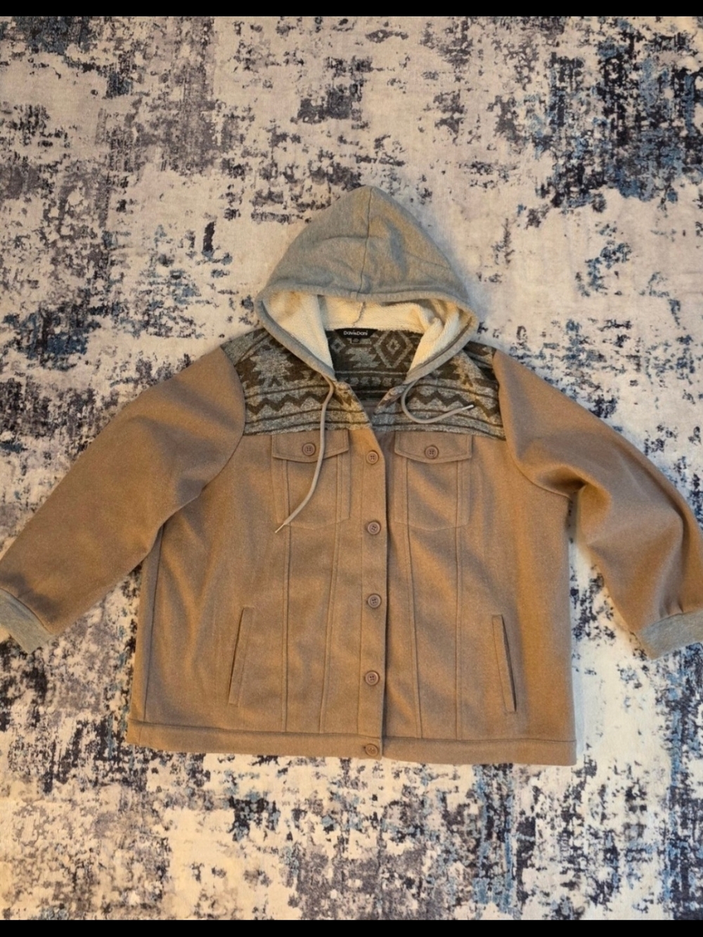 💥💥3 For $30💥💥 Women's Tan Hooded Coat with Patterned Yoke